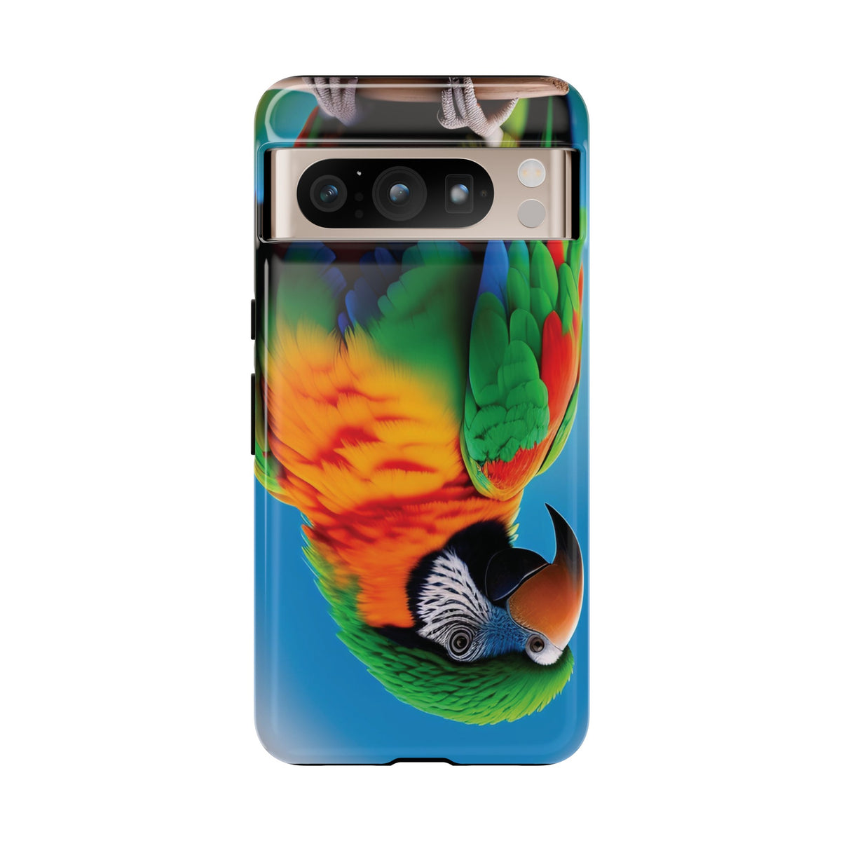 Colorful parrot with a green and red feather on its head Tough Phone Cases