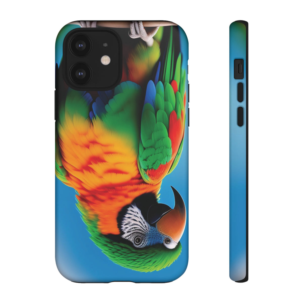 Colorful parrot with a green and red feather on its head Tough Phone Cases