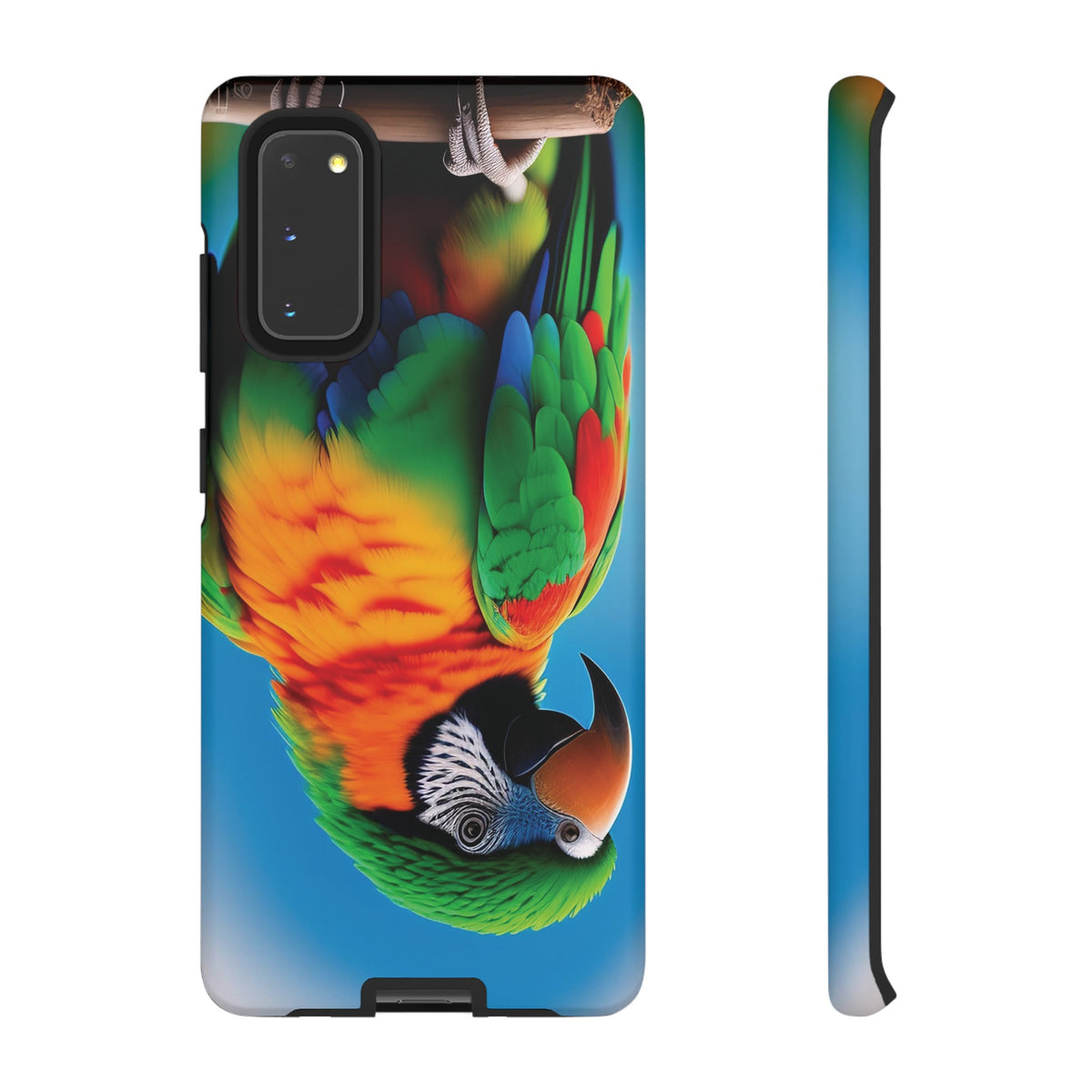 Colorful parrot with a green and red feather on its head Tough Phone Cases