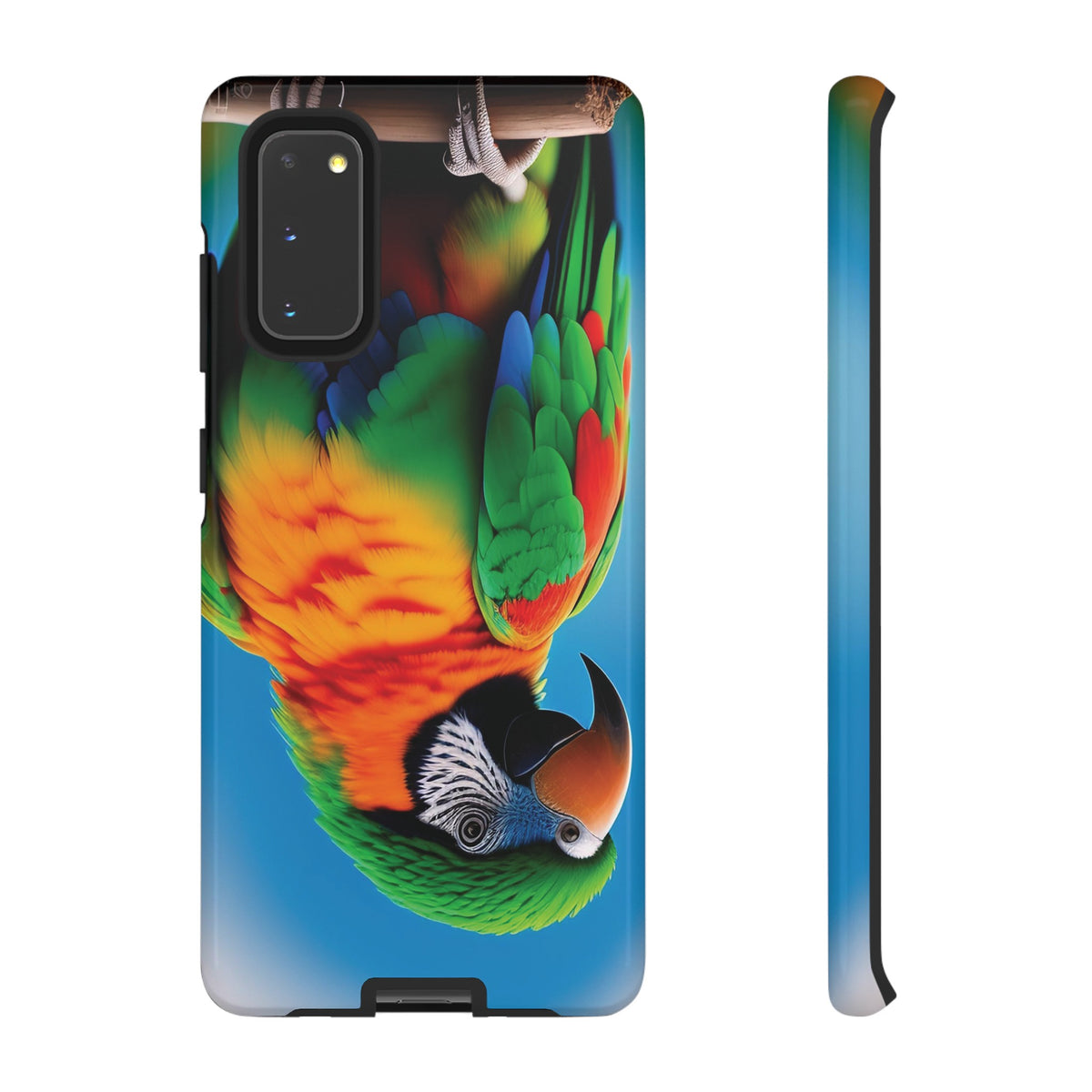 Colorful parrot with a green and red feather on its head Tough Phone Cases