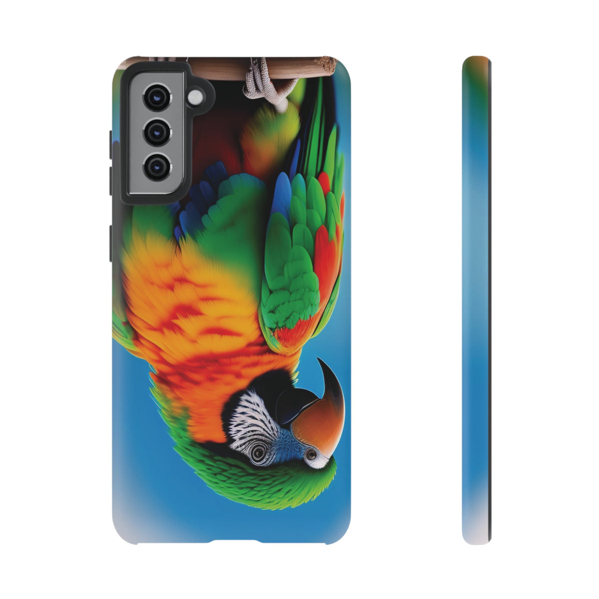 Colorful parrot with a green and red feather on its head Tough Phone Cases