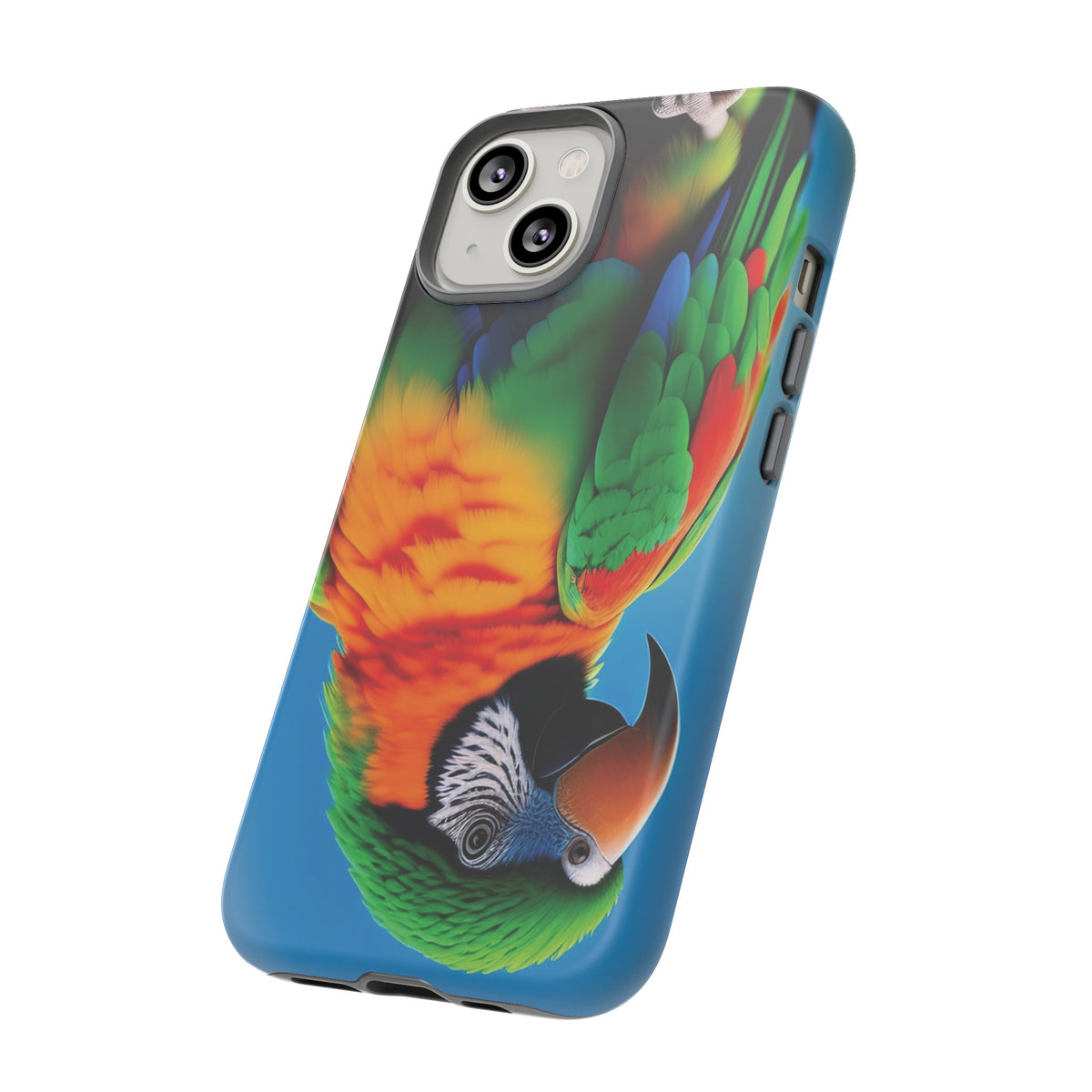 Colorful parrot with a green and red feather on its head Tough Phone Cases