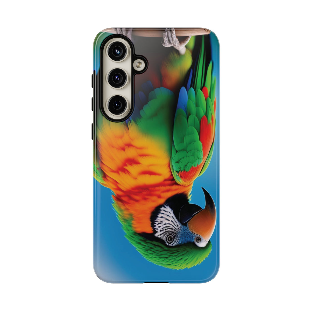 Colorful parrot with a green and red feather on its head Tough Phone Cases