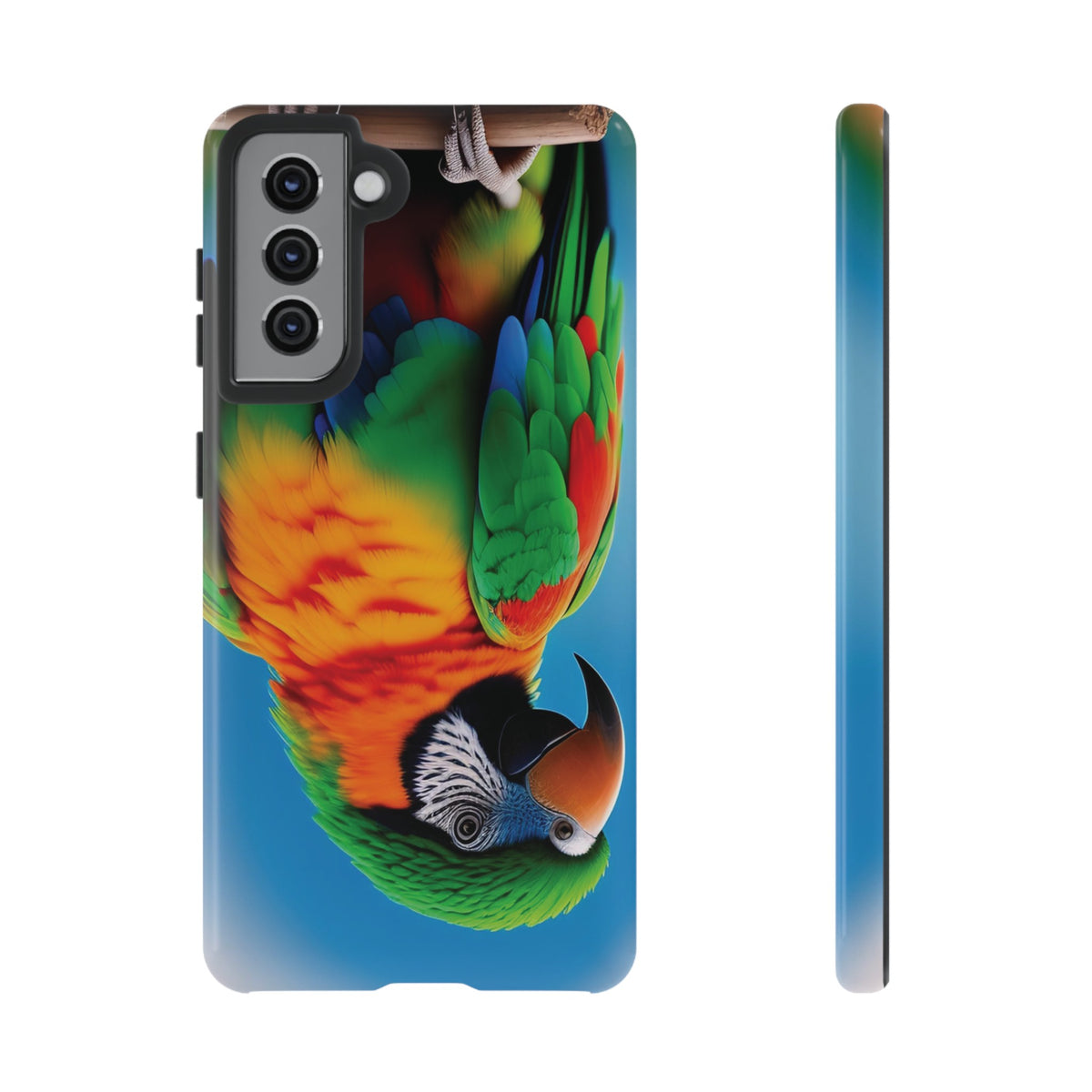 Colorful parrot with a green and red feather on its head Tough Phone Cases