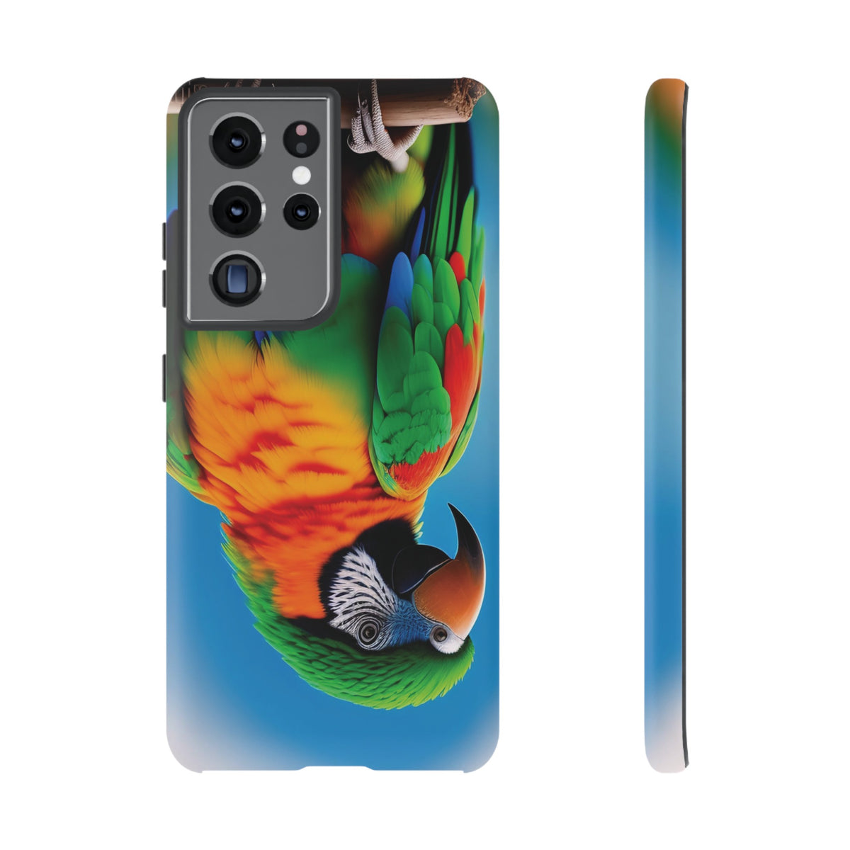 Colorful parrot with a green and red feather on its head Tough Phone Cases