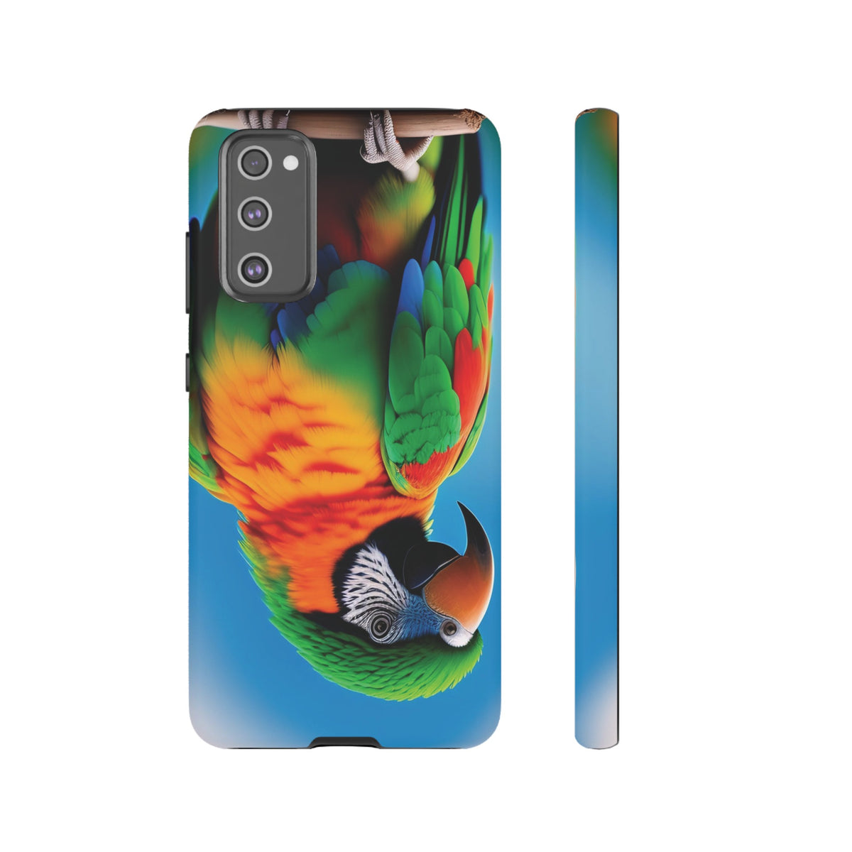 Colorful parrot with a green and red feather on its head Tough Phone Cases