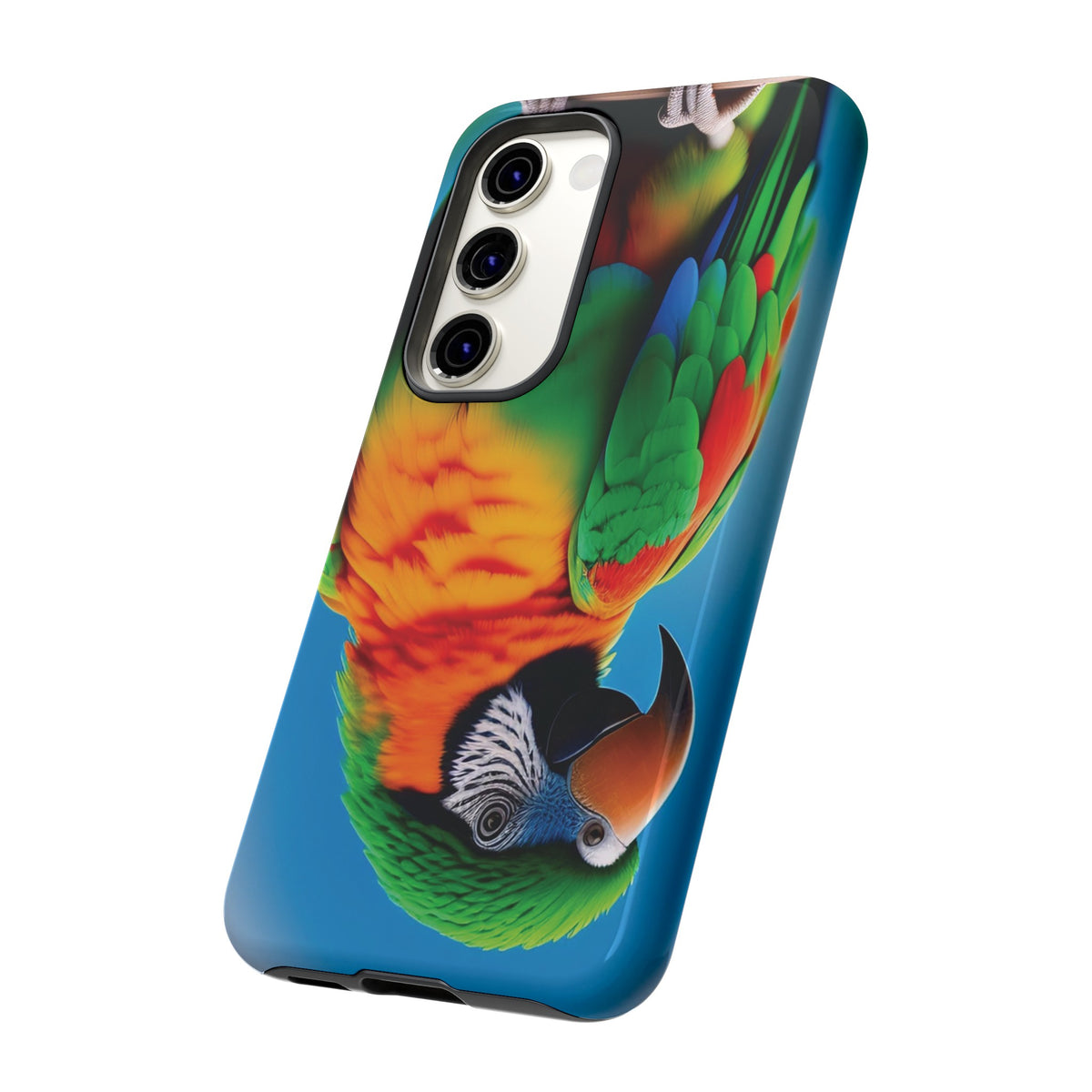 Colorful parrot with a green and red feather on its head Tough Phone Cases