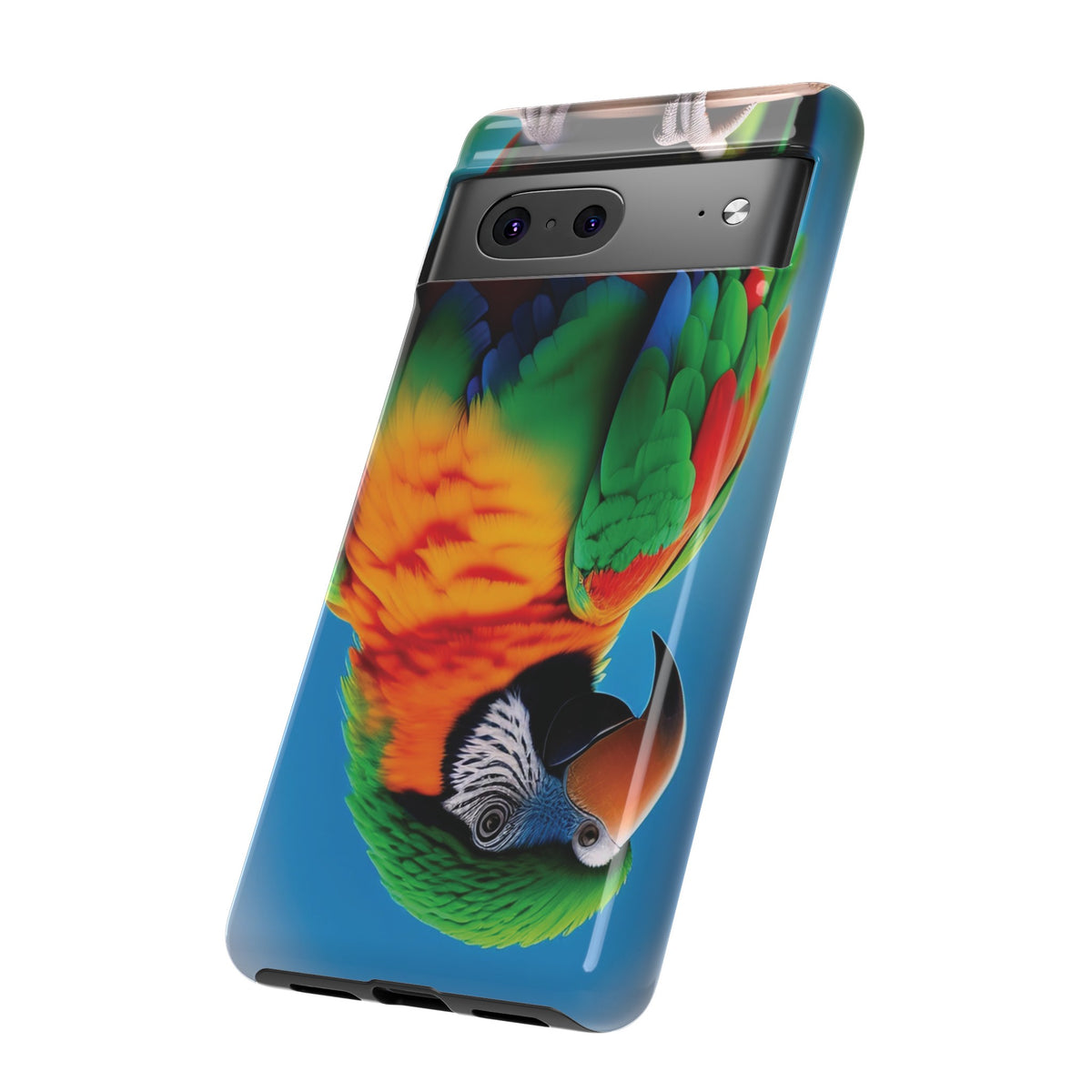 Colorful parrot with a green and red feather on its head Tough Phone Cases