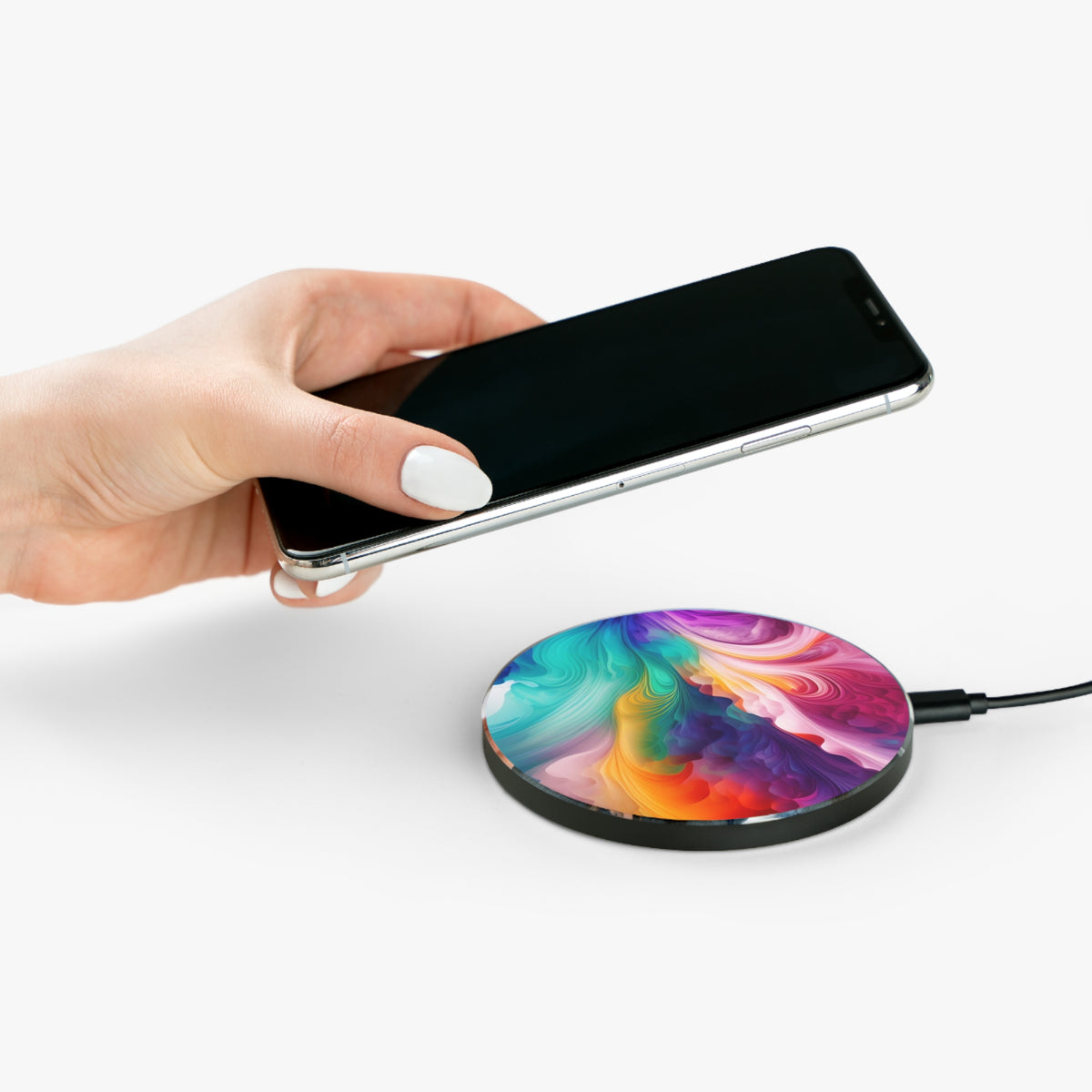 Colorful abstract painting with a rainbow background Wireless Charger