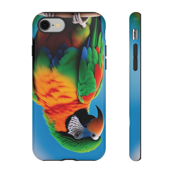 Colorful parrot with a green and red feather on its head Tough Phone Cases