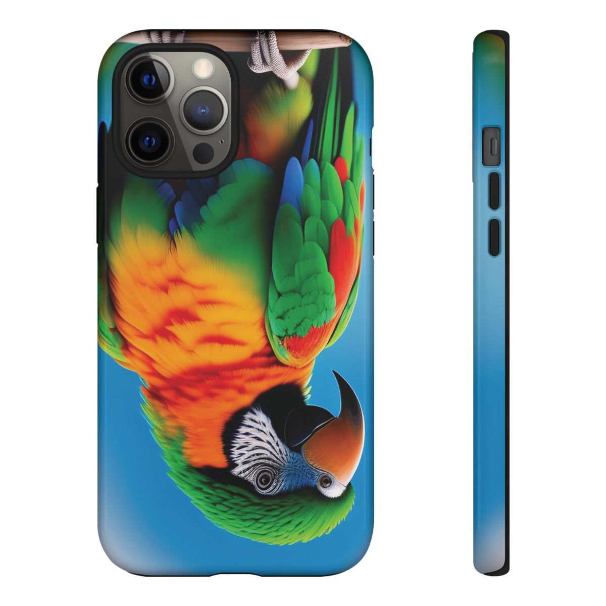 Colorful parrot with a green and red feather on its head Tough Phone Cases